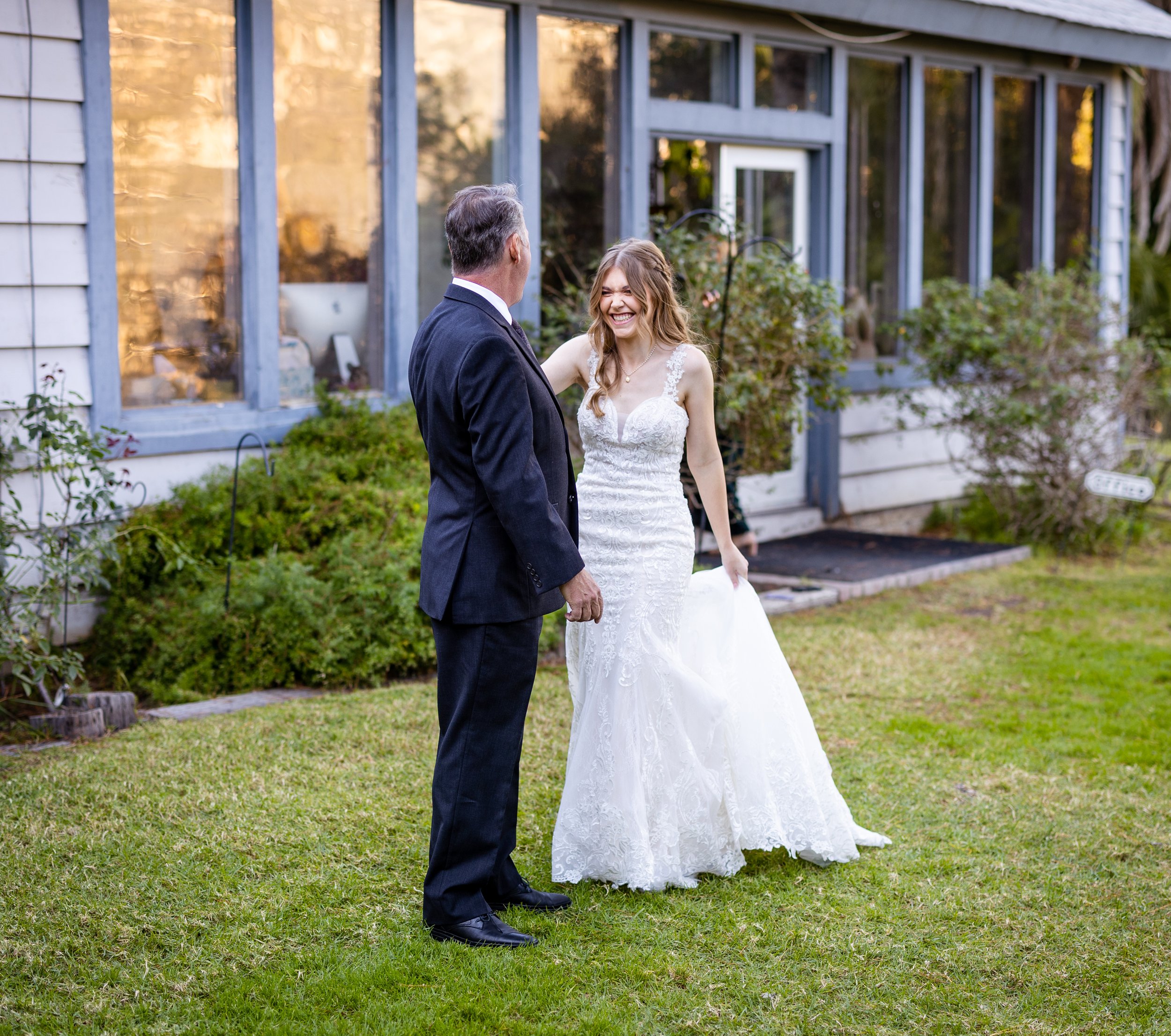 First look with dad and bride in temecula, california at secluded garden estate