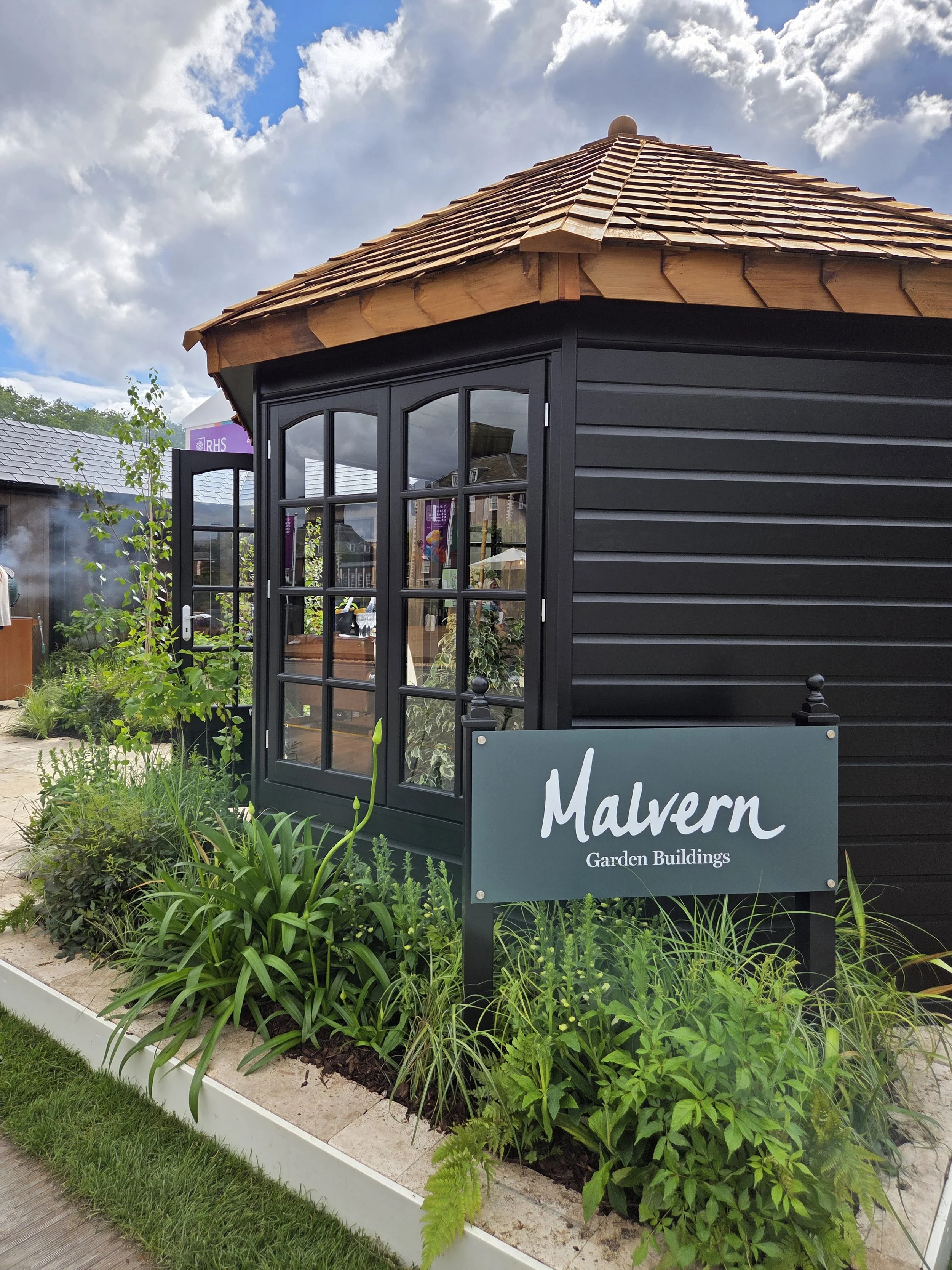 Malvern Garden Buildings Trade Stand at RHS Chelsea Flower Show 2026 - Planting designed and installed by James Whiting and Plants By There