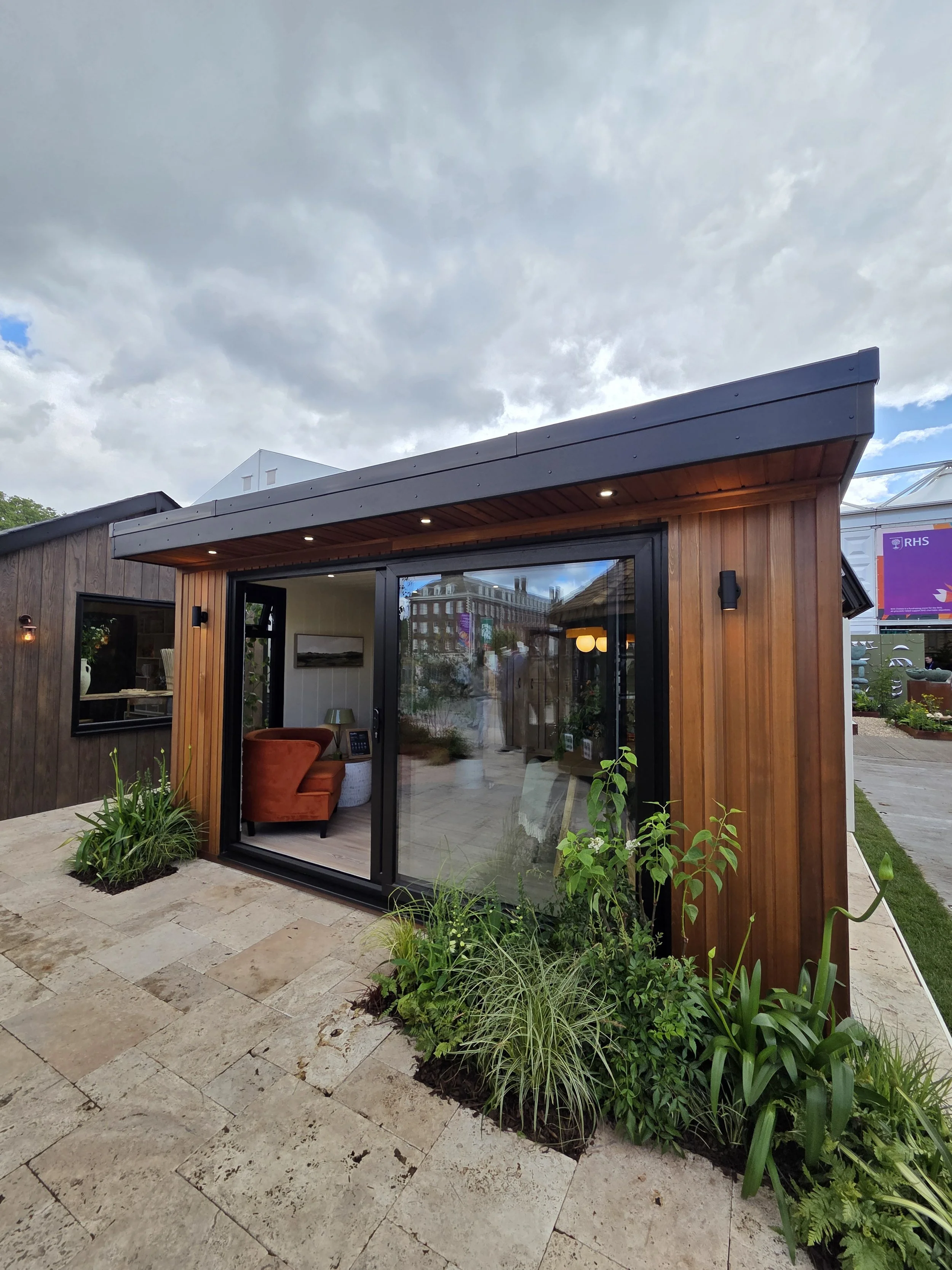 Malvern Garden Buildings Trade Stand at RHS Chelsea Flower Show 2026 - Planting designed and installed by James Whiting and Plants By There - 5 Star Medal