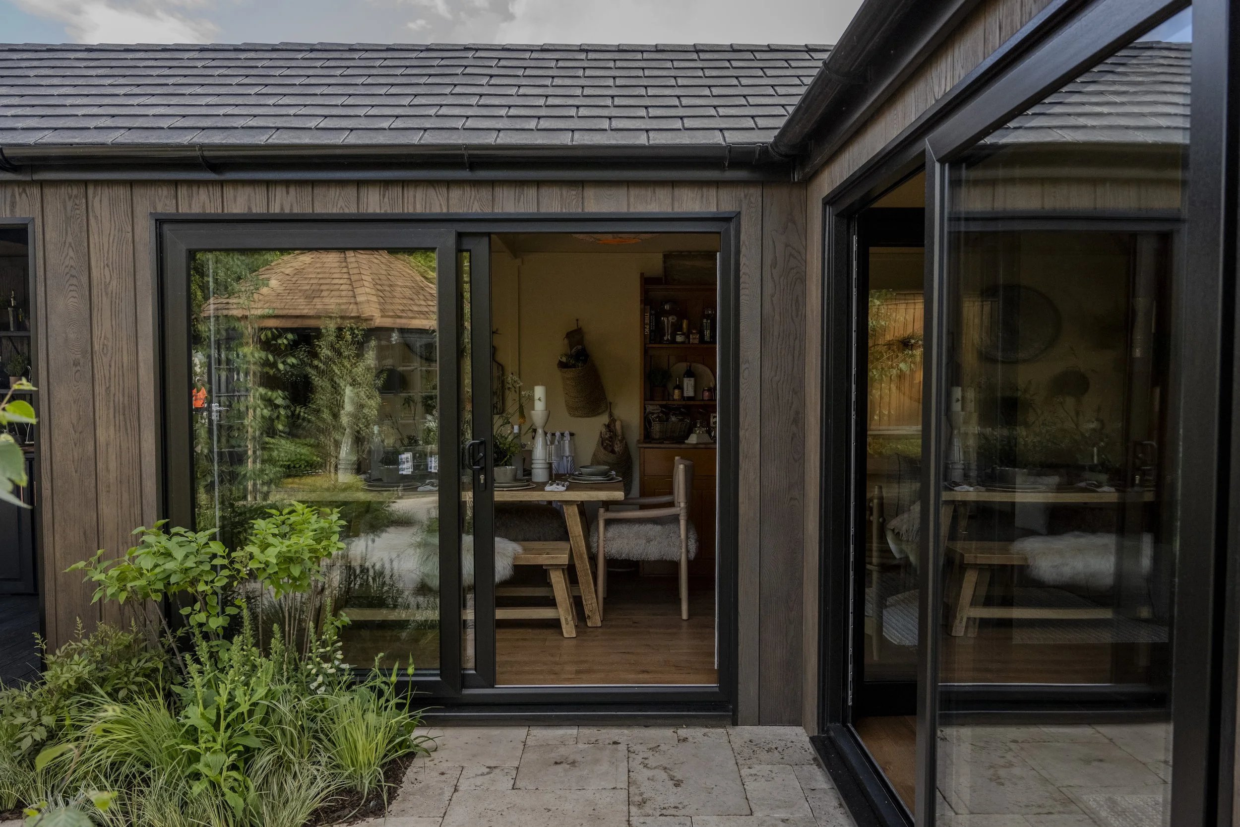 Malvern Garden Buildings Trade Stand at RHS Chelsea Flower Show 2026 - Planting designed and installed by James Whiting and Plants By There - 5 Star Medal