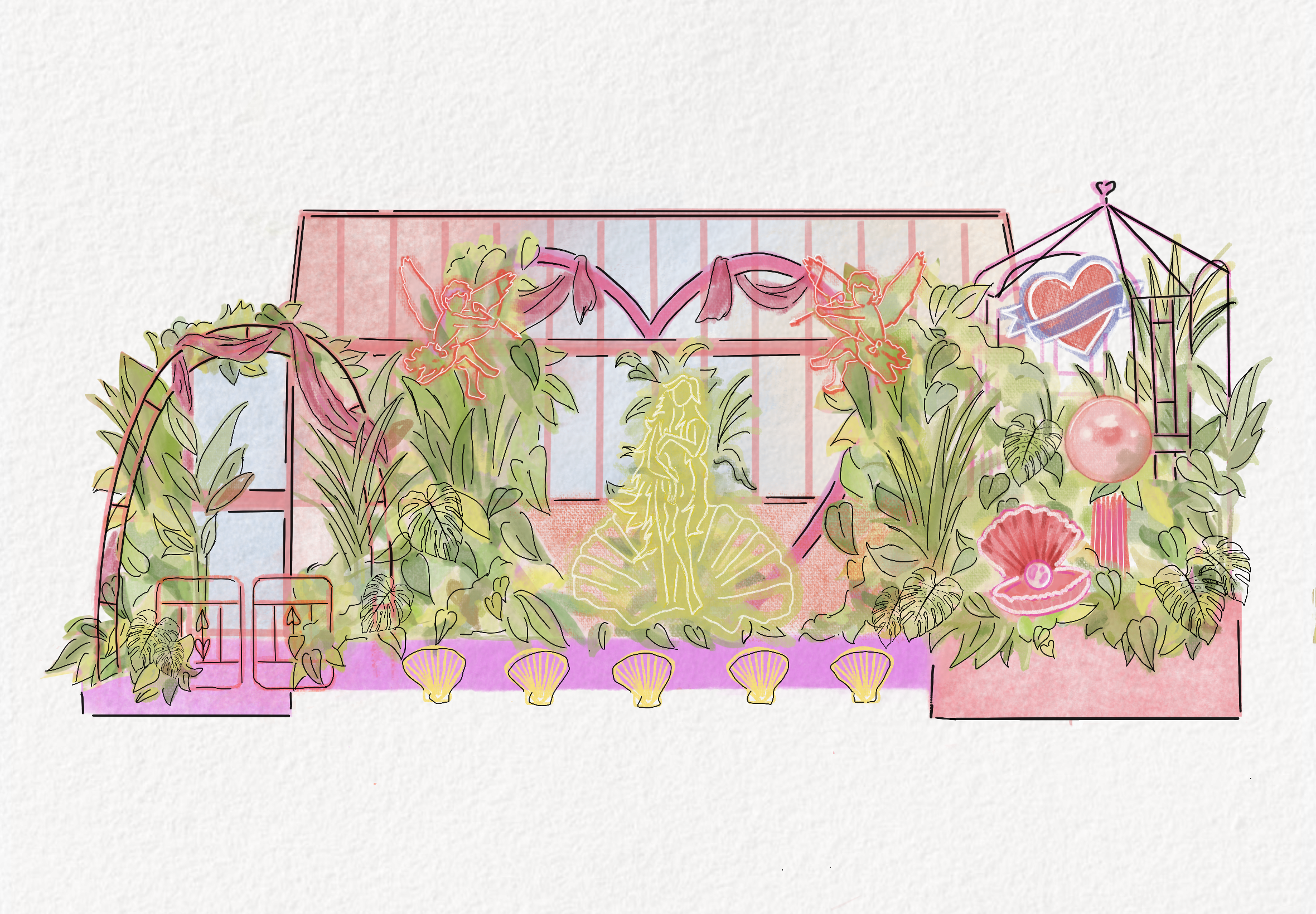 Lovehoney Presents: Aphrodite's Hothouse at RHS Chelsea Flower Show 2026 by James Whiting and Plants By There - Illustration by David Tituchi