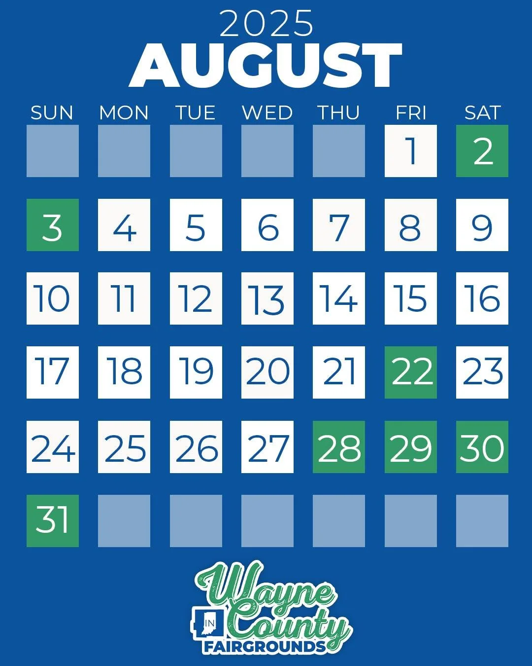 August at the Wayne County Fairgrounds = good shows, good people, and good dogs!
🔫August 2-3: Central Indiana Gun Shows LLC: Richmond Gun &amp; Knife Show (First Bank Kuhlman Center)
👑August 22: Girls Inc. of Wayne County 2025 ATHENA Awards
🐾Augus