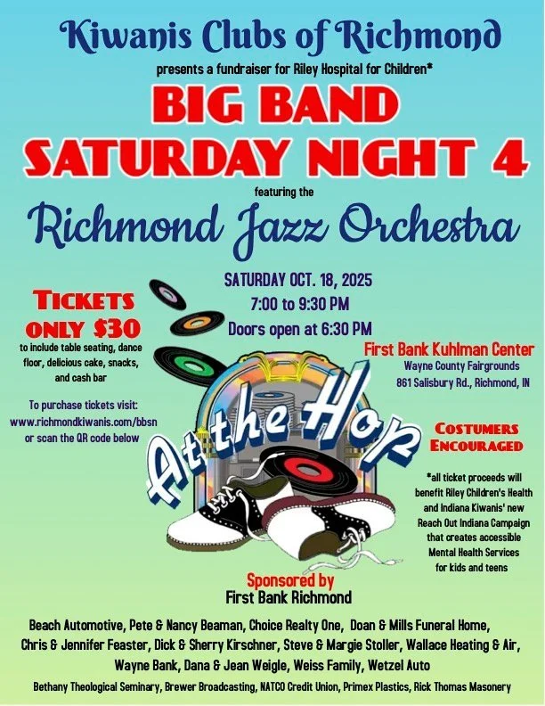🎷 Big Band Saturday Night 4 🎶
A Swingin&rsquo; Night for a Great Cause! 
Join us for an unforgettable evening of music, dancing, and community spirit at Big Band Saturday Night 4, a fundraiser for Riley Children&rsquo;s Hospital&mdash;presented by 
