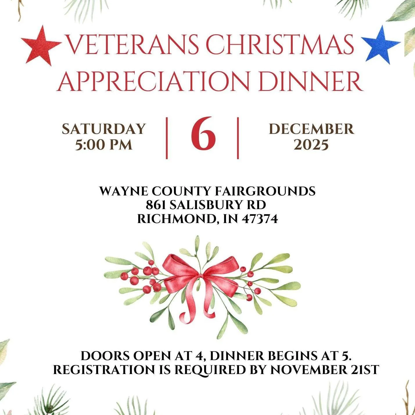 🗽For Our Veterans - Veterans Christmas Appreciation Dinner🎄

📲Learn more here: https://tinyurl.com/mr2t7dpm