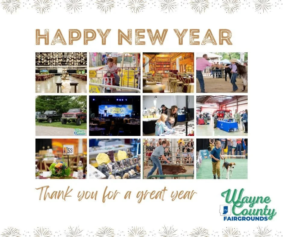 From all of us at the Wayne County Fairgrounds,
✨HAPPY NEW YEAR &amp; Thank you for a fantastic 2025✨

🚨We will be closed January 1st, 2026 to celebrate the new year. Regular business hours will resume January 2nd.