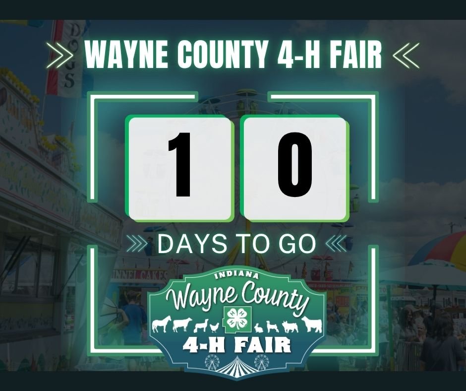 😎The count down is on! 
10 days until the 2026 Wayne County 4 H Fair!

📲Learn more here: https://www.wayneco4hfair.com/

#WayneCounty4HFair #WayneCountyIN #WayneCountyFairgrounds #RichmondIN #CountDown #10MoreDays