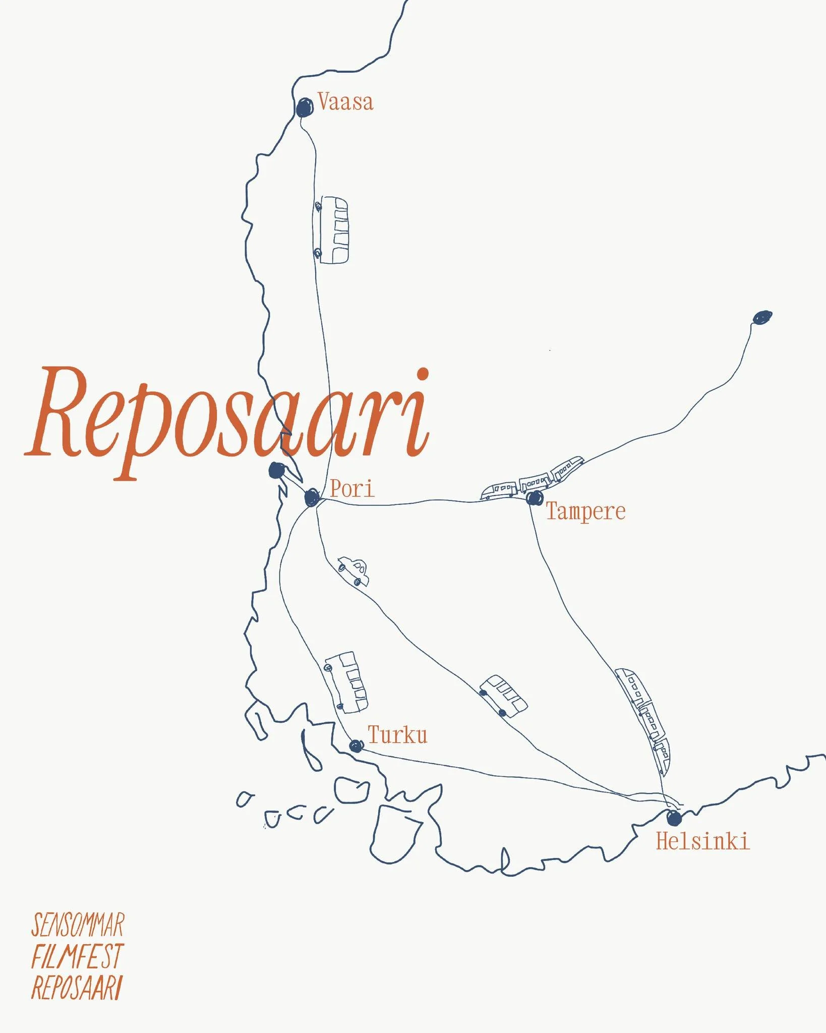 Reposaari sijaitsee Selk&auml;merell&auml;, Porin edustalla. Sensommar -viikonlopun aikana Porin keskustasta kulkee p&auml;ivitt&auml;in Sensommar-bussi Reposaareen, jonka kesto on noin. 30 min. Poriin p&auml;&auml;set junalla ja bussilla, Reposaaree