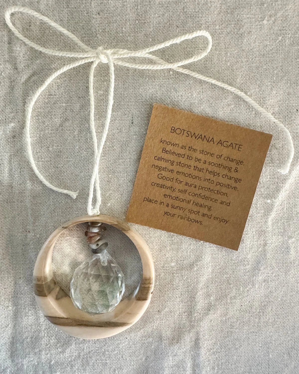 Wood & Crystal Suncatcher - Botswana Agate