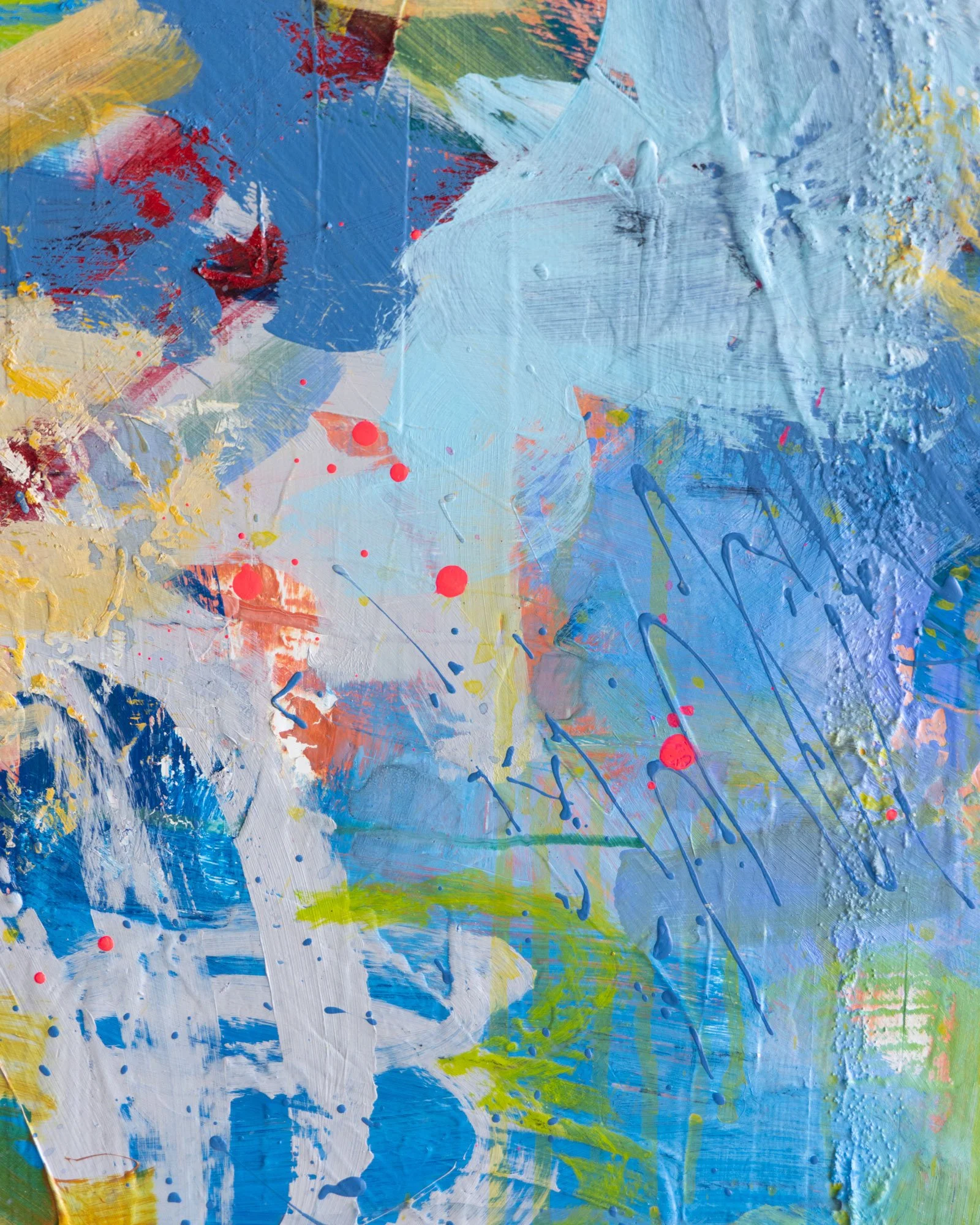 Wolfgang, colorful abstract painting by Heidi Becker with vibrant blue, green and red and layered texture.