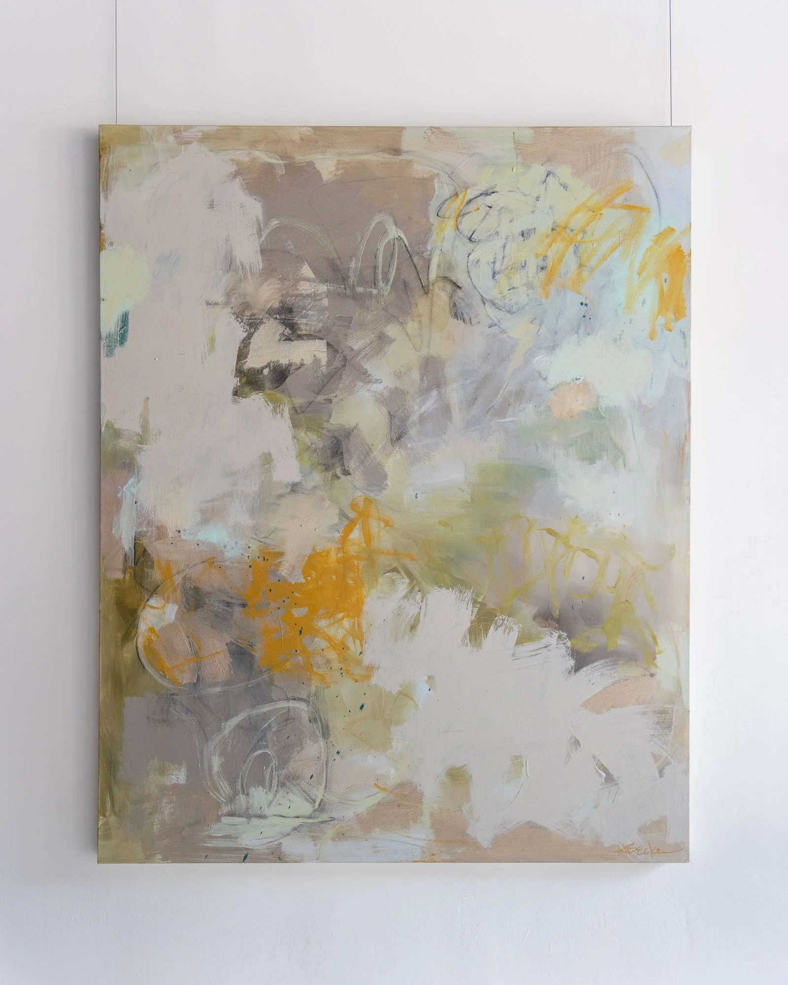 Heidi-Patina, original abstract painting by Heidi Becker with layered neutral, pale blue, green and ochre tones and expressive marks..jpg