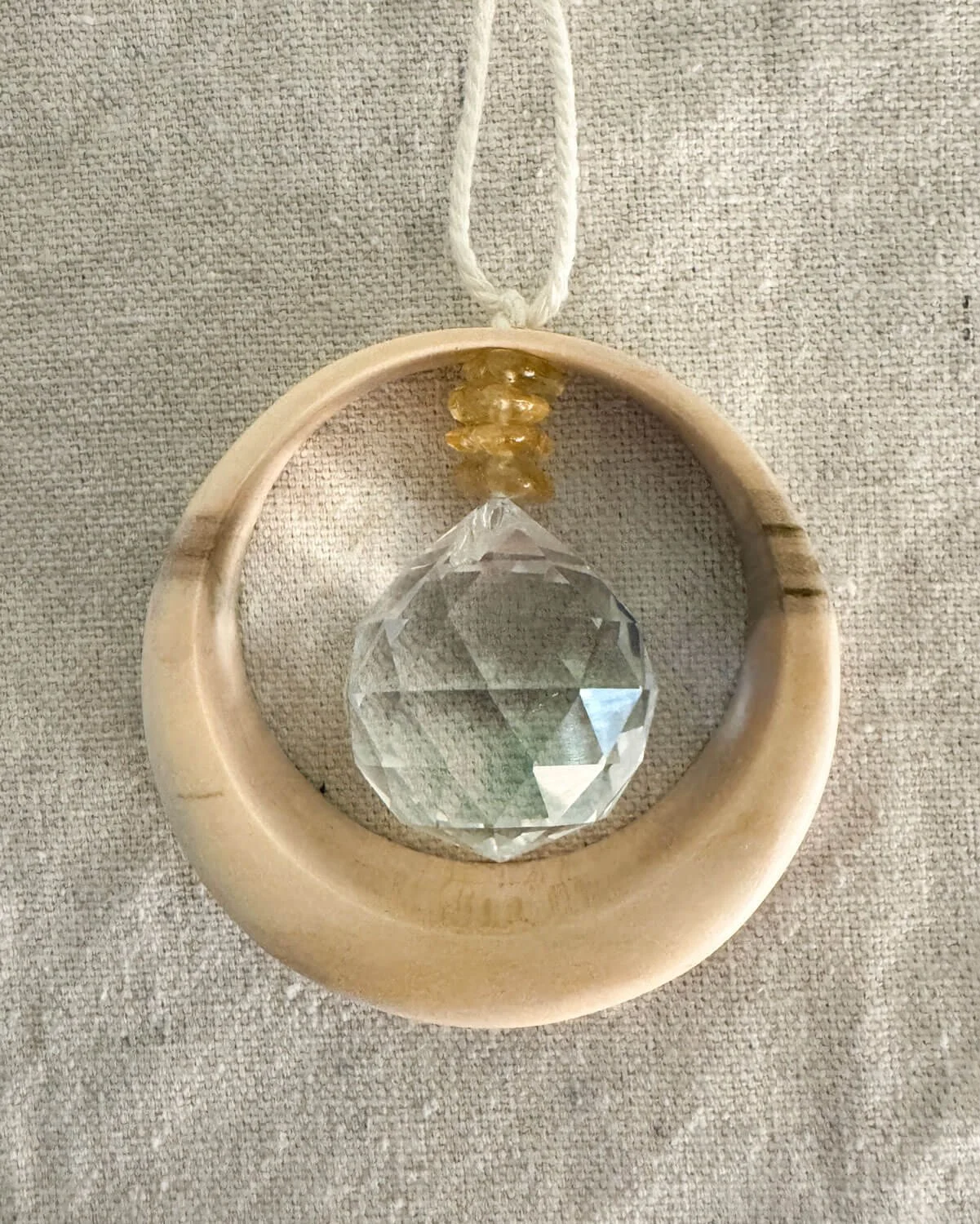 Wood & Crystal Suncatcher - Citrine