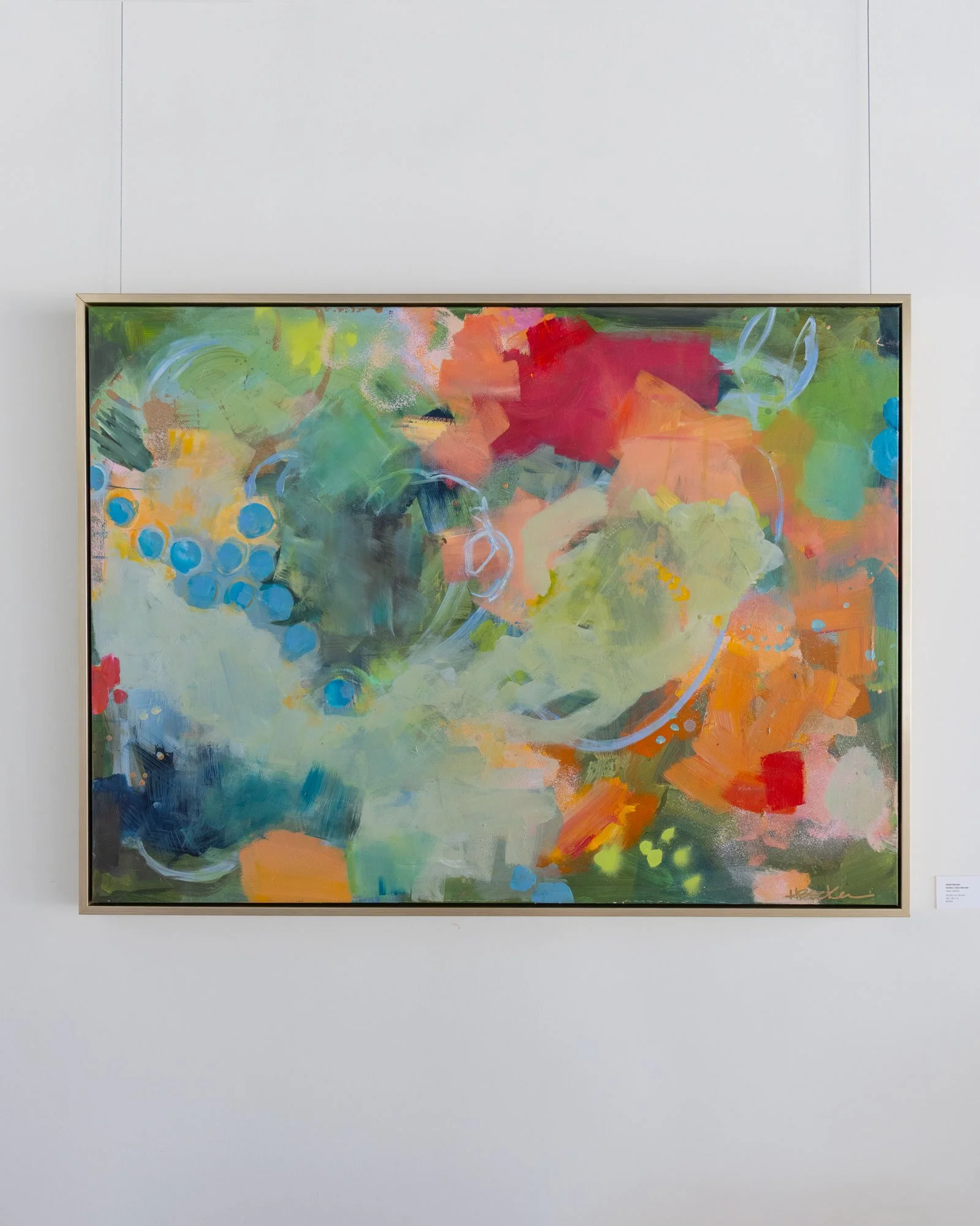 Jean, Jeana by Heidi Becker is a 48 x 36-inch abstract acrylic painting from her Color Bombs series, featuring bold color, expressive marks, and layered movement.