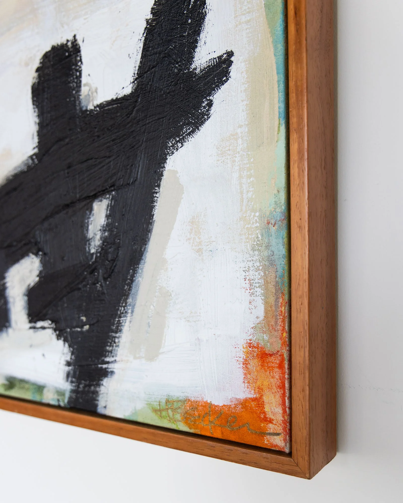 Heidi Becker Sir William contemporary abstract painting with bold black and white geometric forms, expressive brushwork, and layered, 36x48.