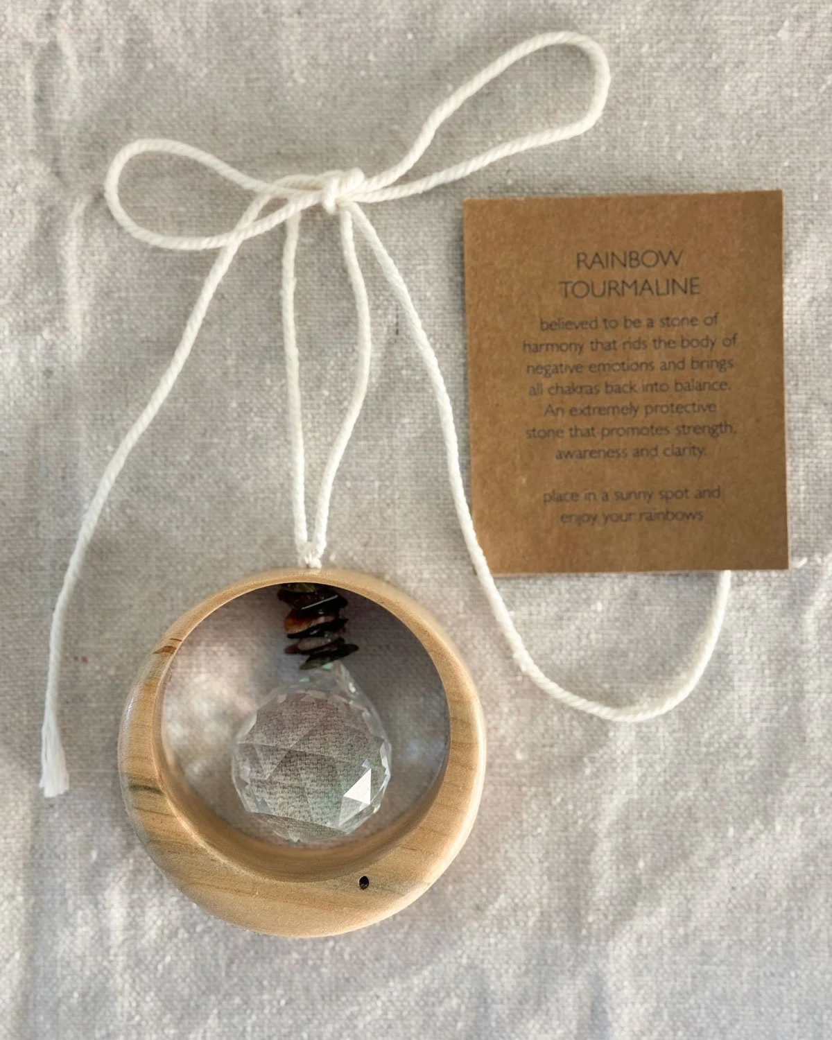Wood & Crystal Suncatcher - Rainbow Tourmaline