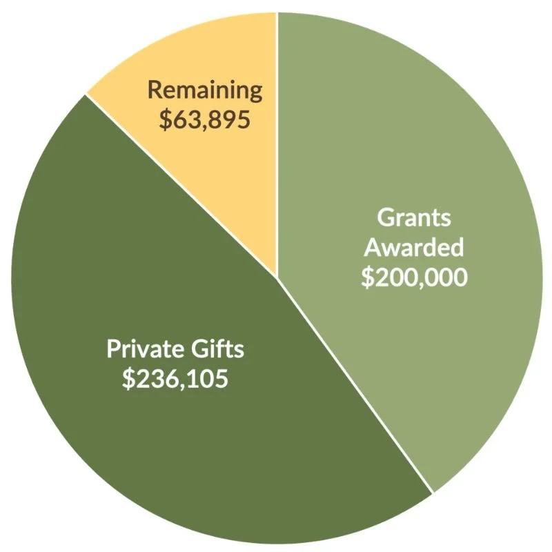Pie chart with dark green, light green and yellow