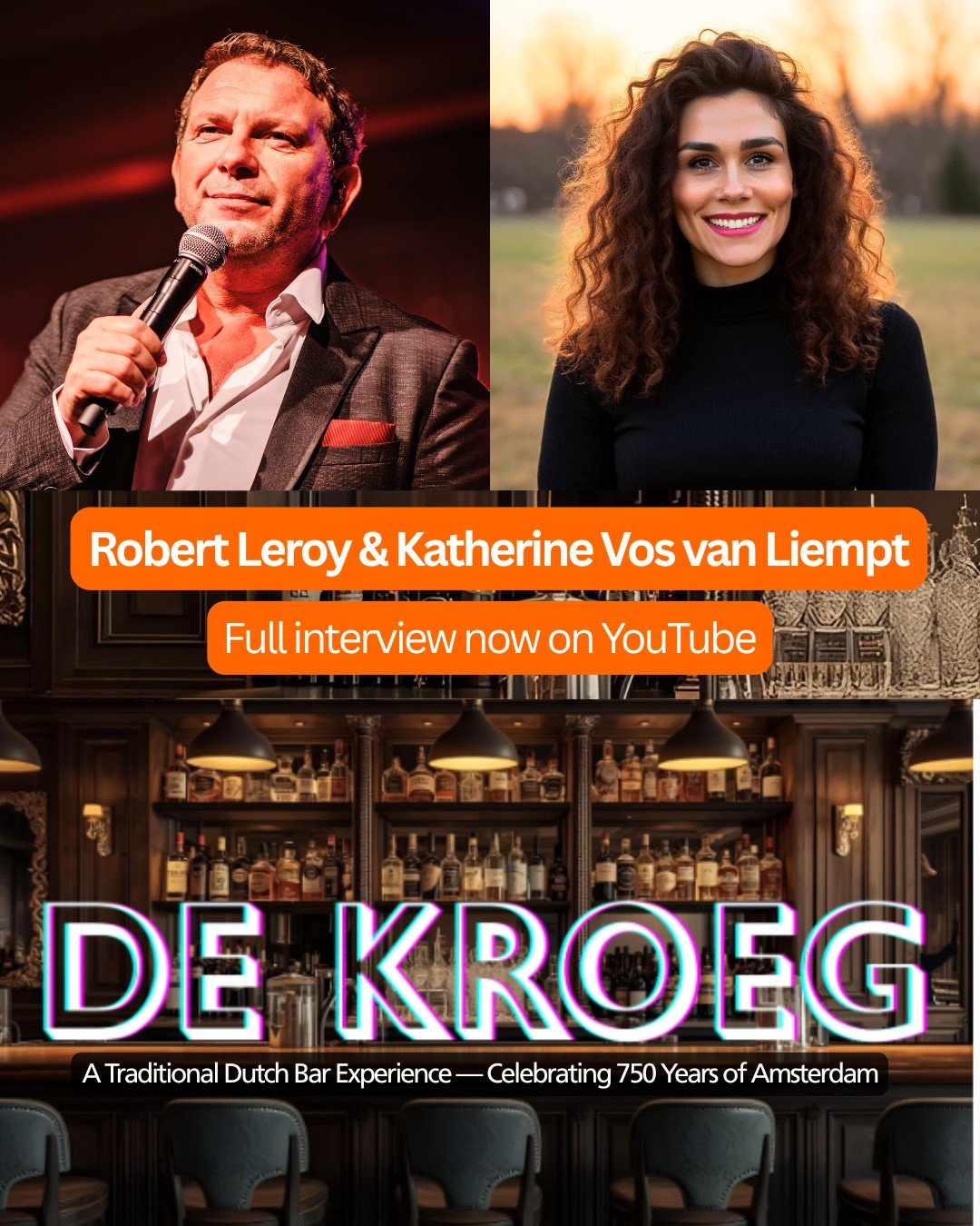In this video, NL Club NYC General Manager Katherine Vos van Liempt speaks with famous Dutch folk singer Robert Leroy ahead of his show at the NL Club's pub event &quot;De Kroeg&quot; in celebration of 750 years of Amsterdam! See link in bio or visit