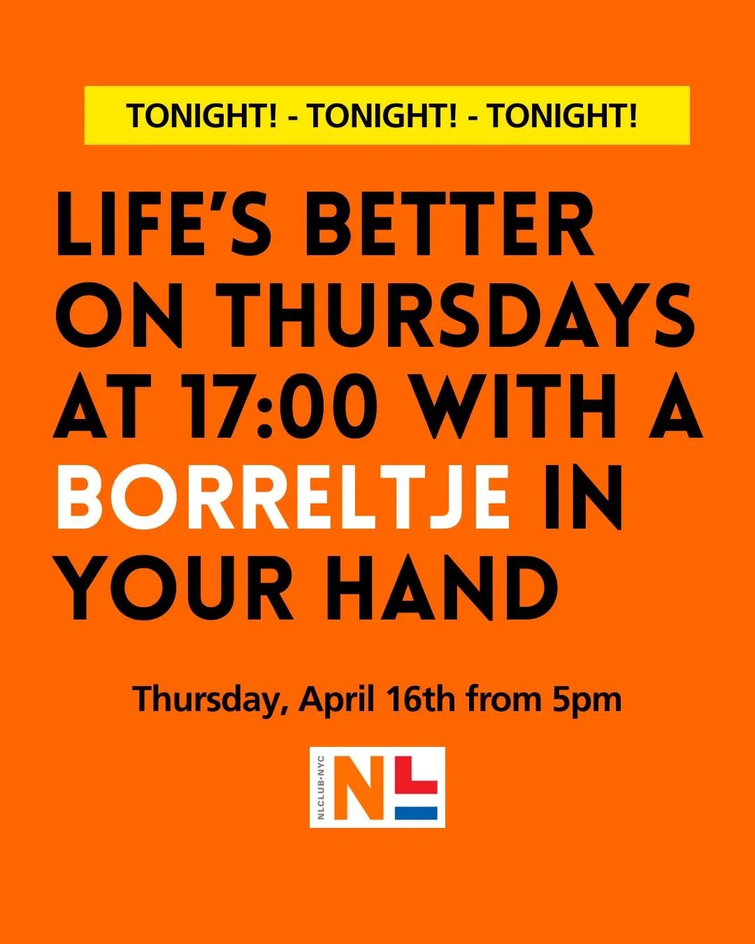 Tonight: Borrel at citizenM &mdash; drinks, views, and gezelligheid. Members and guests welcome. See you there!

🗓️ Date: Thursday, April 16th
⏰ Time: 5:00 - 8:00 PM
📍 Location: 189 Bowery (cloudM / citizenM) Rooftop!
🎙️Dutch and English spoken
🪂