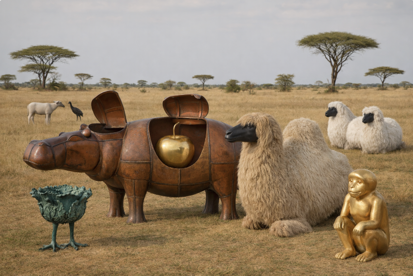 Most Lalannes are made of bronze, sure — but I’m not going to fuss over the correct alloy when brass makes for such a catchy title!. © AI Composite Recreation for Editorial Purposes