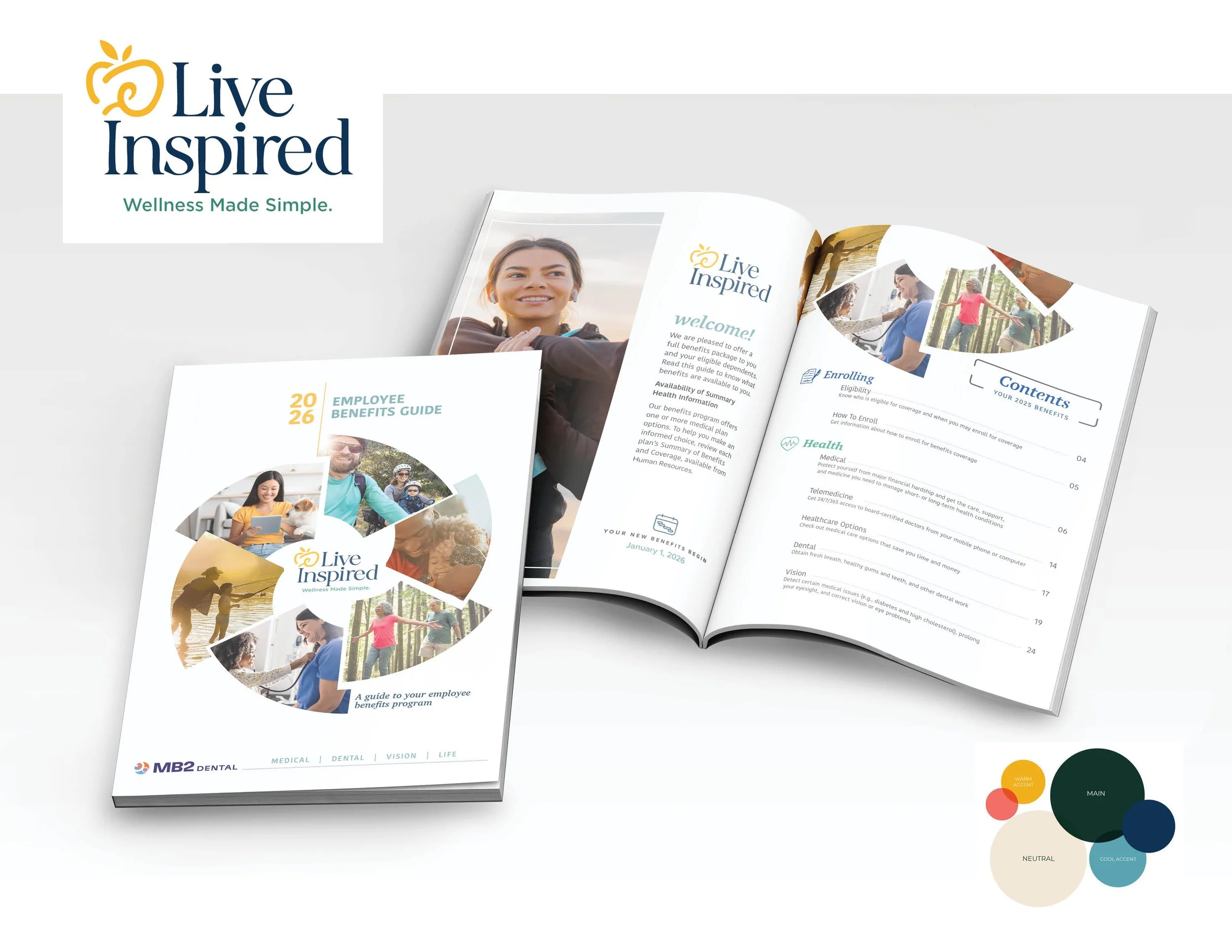“Live Inspired is a wellness campaign for an employee benefits package, designed with a modern, clean look and feel that promotes overall well-being.”