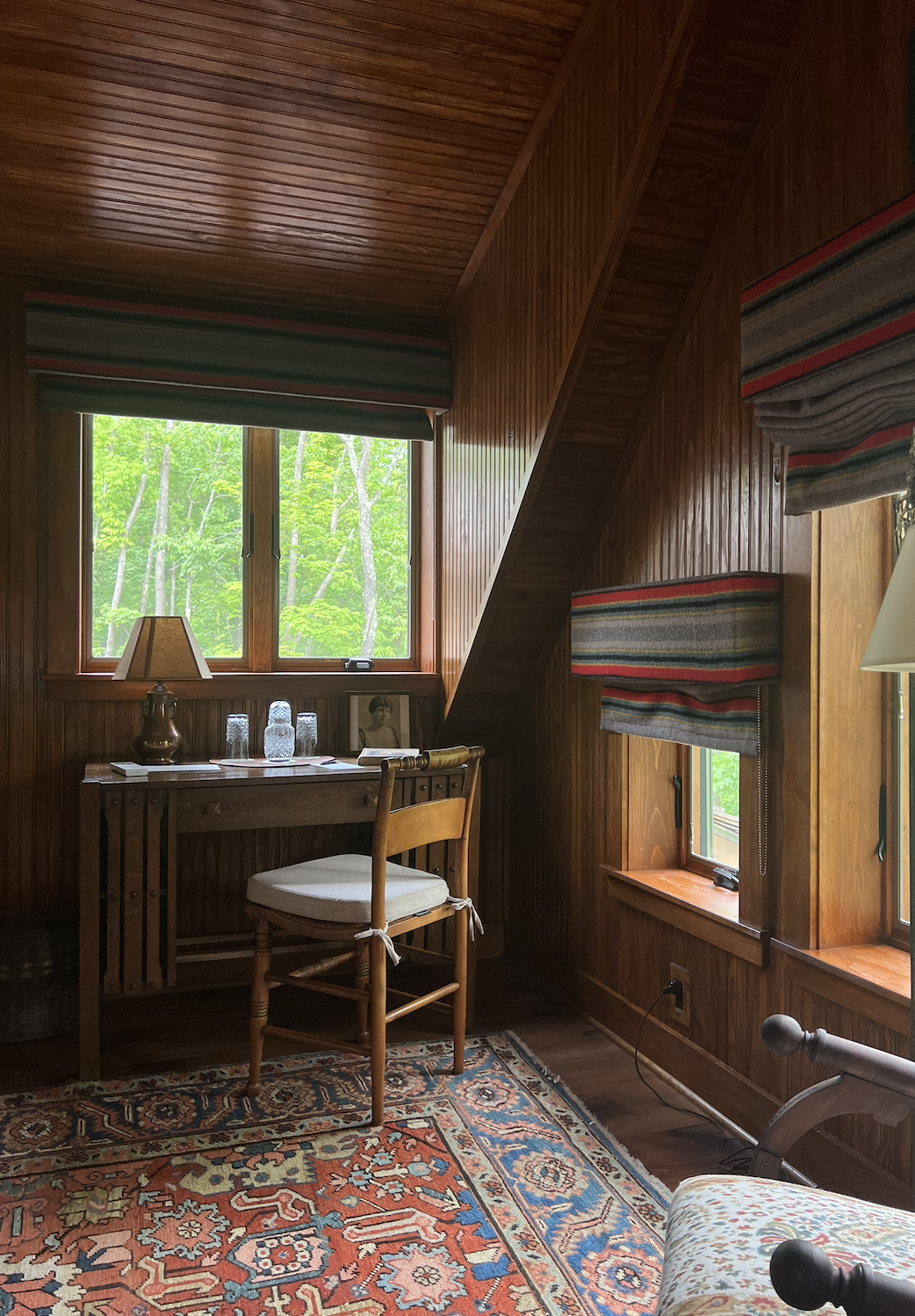 A writing desk in one of the Artist Cabins.