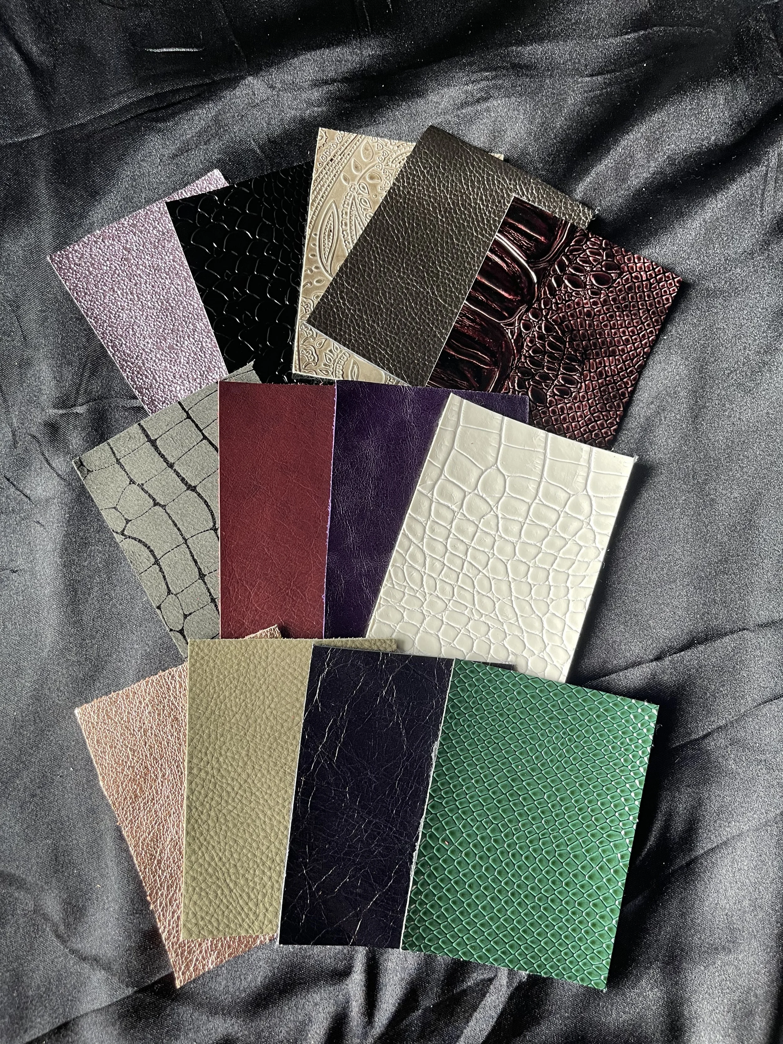 A curated guide showcasing fabric options for custom boudoir album covers.