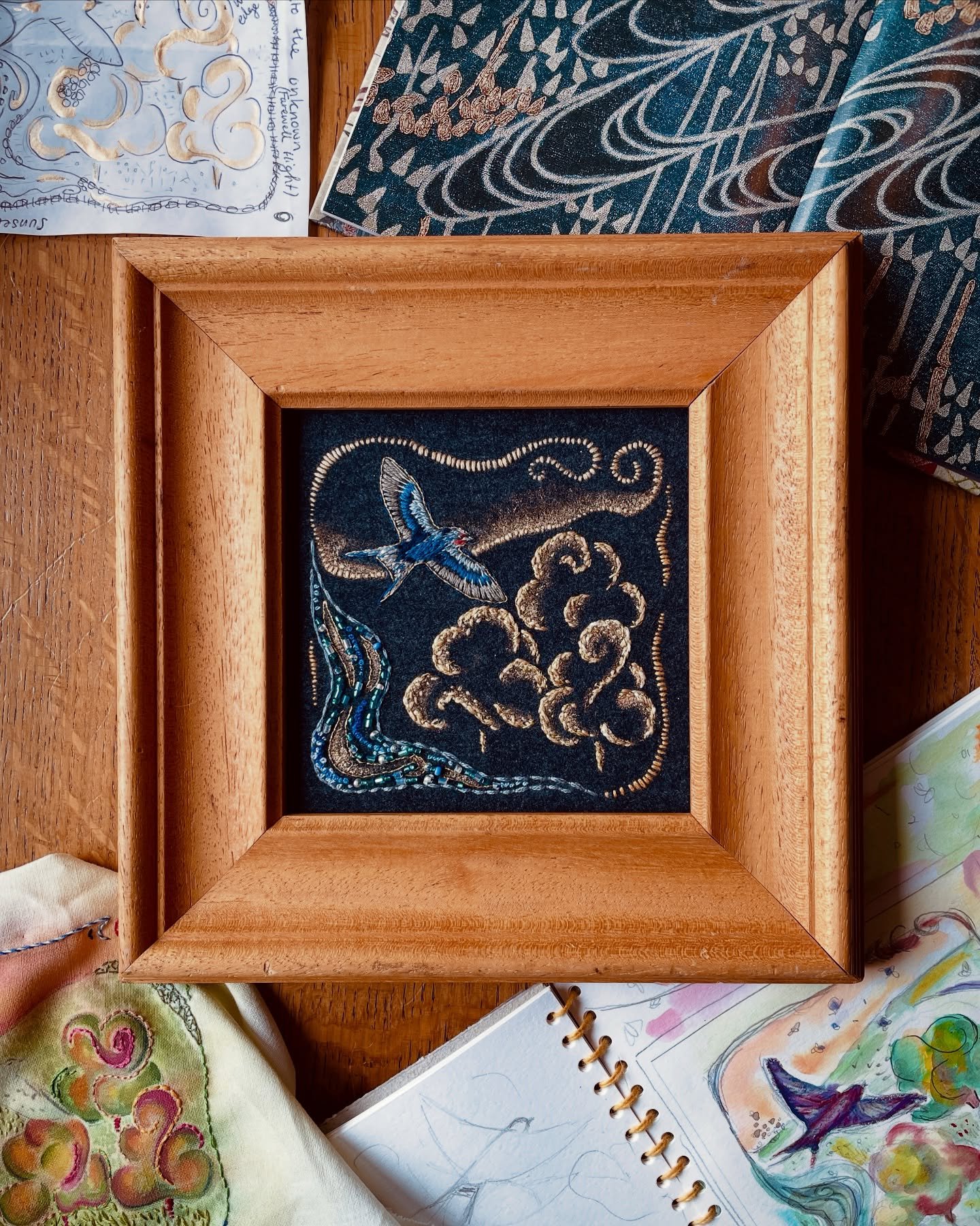 ‘Onward Journey’ started as a sketch at the end of the summer last year. I was sat under an Ash tree as the noisy family of swallows chirped and swirled in preparation for their long journey South.
It had been a pretty tough summer for th