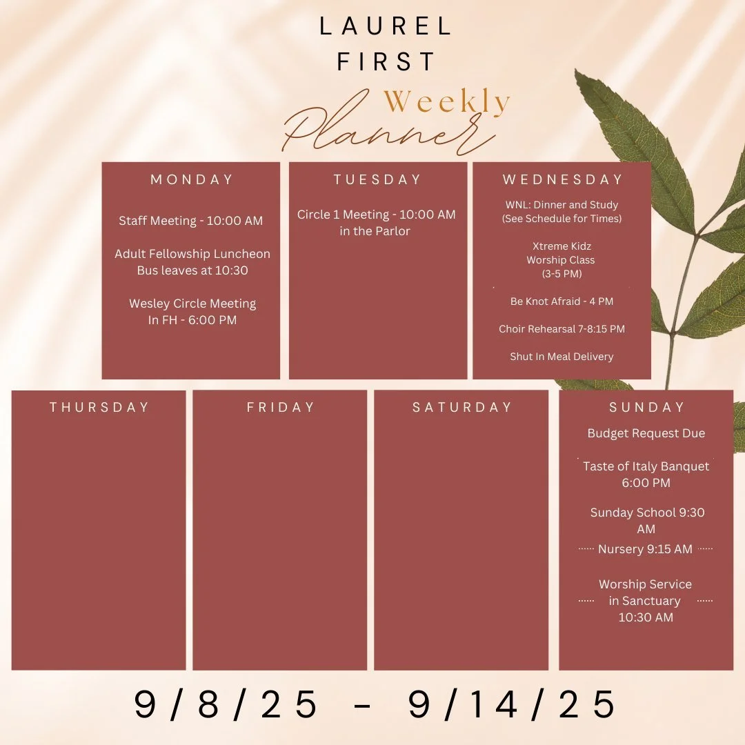 Here is the weekly schedule! Have a great week!