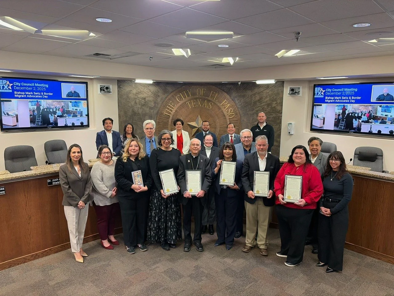 The City of El Paso declared &ldquo;Bishop Mark Seitz &amp; Border Migrant Advocates Day" on December 2nd.

Our team at @lasamericasimmigrantadvocacy was honored to join the ceremony and stand alongside @hopeborderinstitute @annunciation_house @