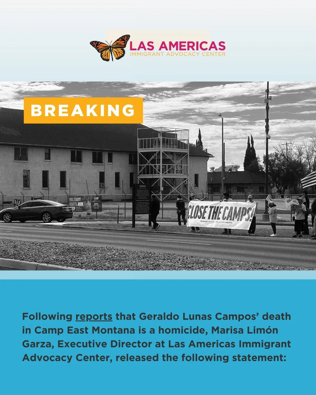 A man is dead in ICE custody, and a medical examiner believes his death was a homicide. This did not have to happen. This is what government violence looks like.

Camp East Montana at Fort Bliss is operating as a black site. People are being denied m