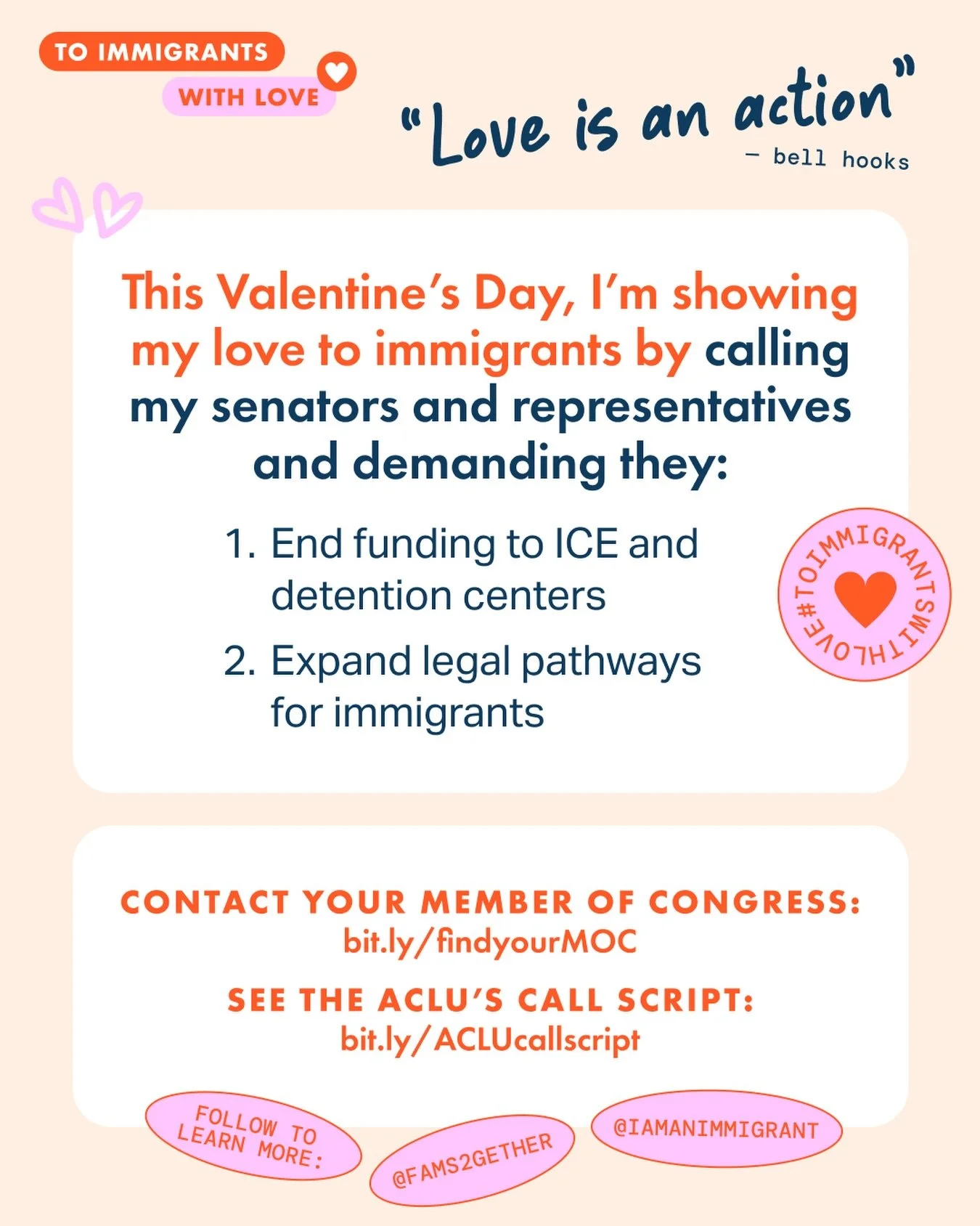 Love is resistance. This Valentine&rsquo;s Day, I&rsquo;m standing with immigrants and rejecting the violence and dehumanization they face every day. Join me in taking action and demanding dignity for all. #ToImmigrantsWithLove #IStandWithImmigrants