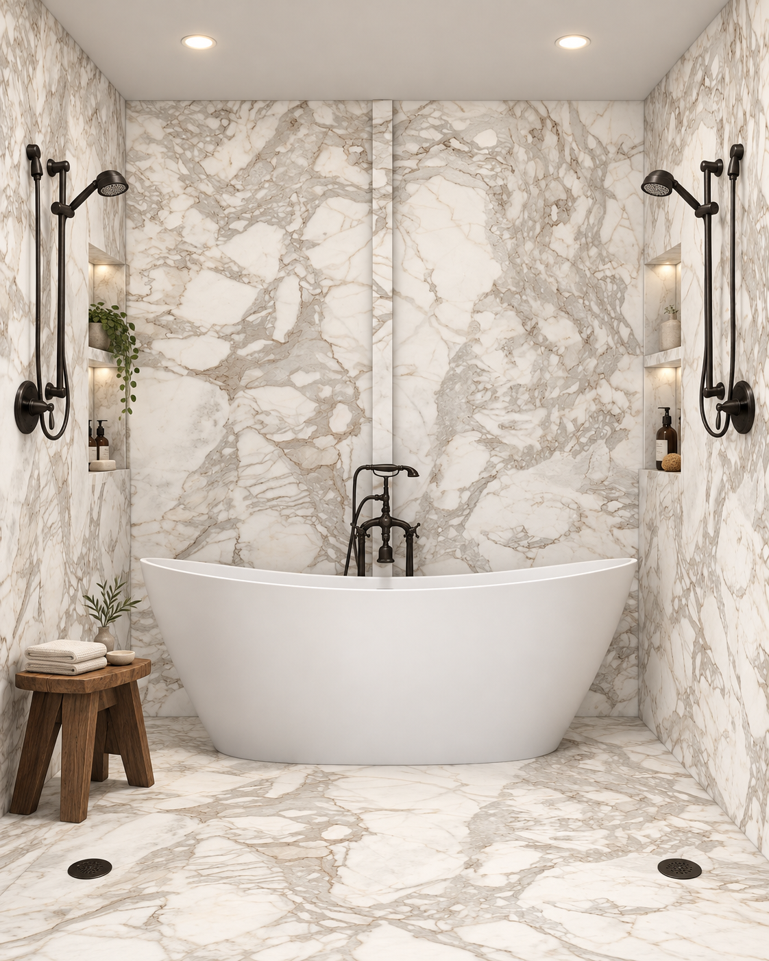 Calcutta Brown tub and shower wet room rendering