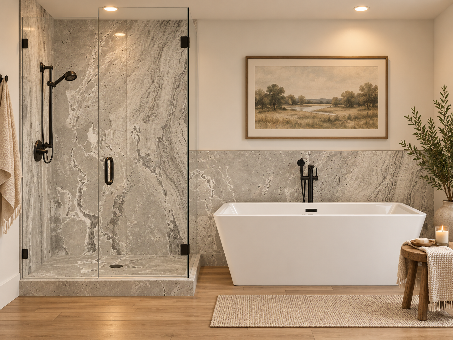 Stonecastle 2 wall shower and wainscot rendering