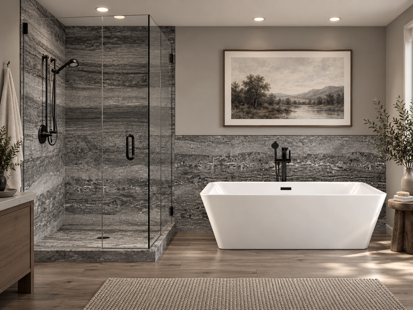 Stratus Gray 2 wall surround and wainscoting rendering