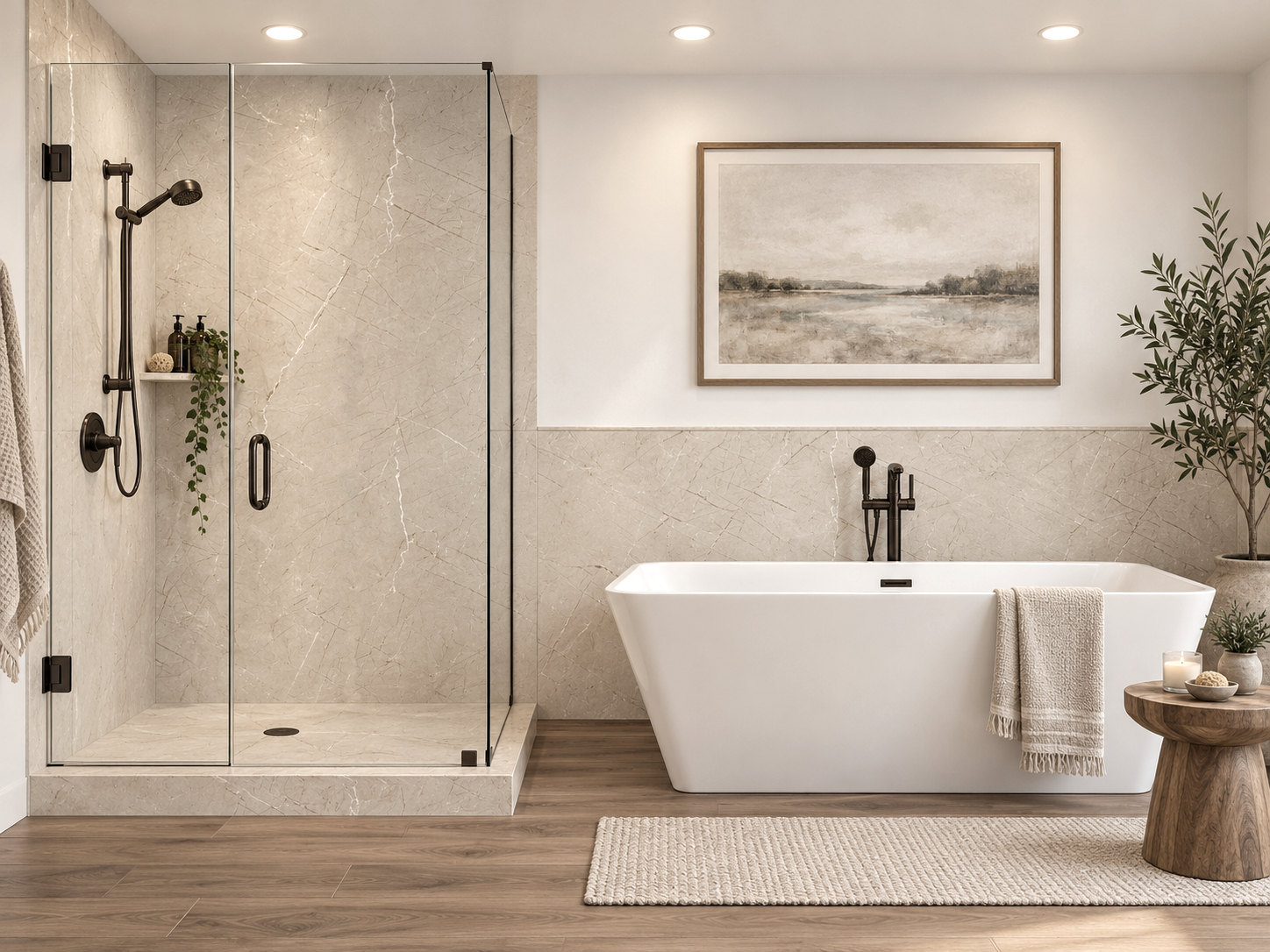 Sedona 2 wall shower surround and wainscoting rendering
