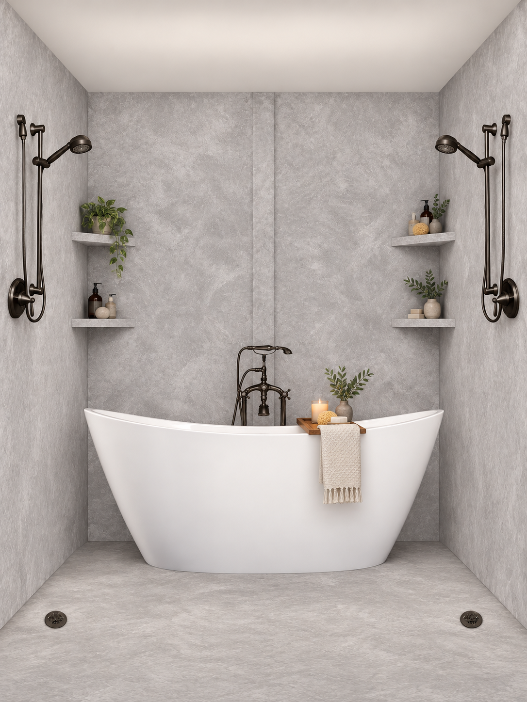 Washed Concrete tub and shower wet room rendering