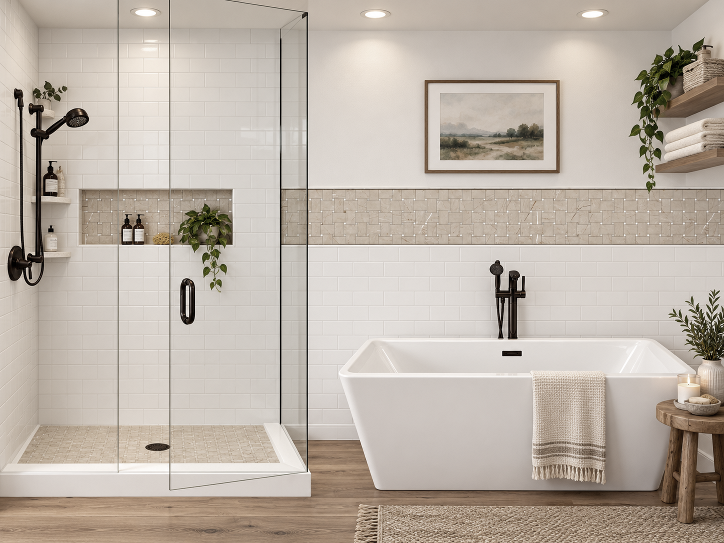 Sedona Basketweave Niche, Accent Strip and Shower Floor rendering