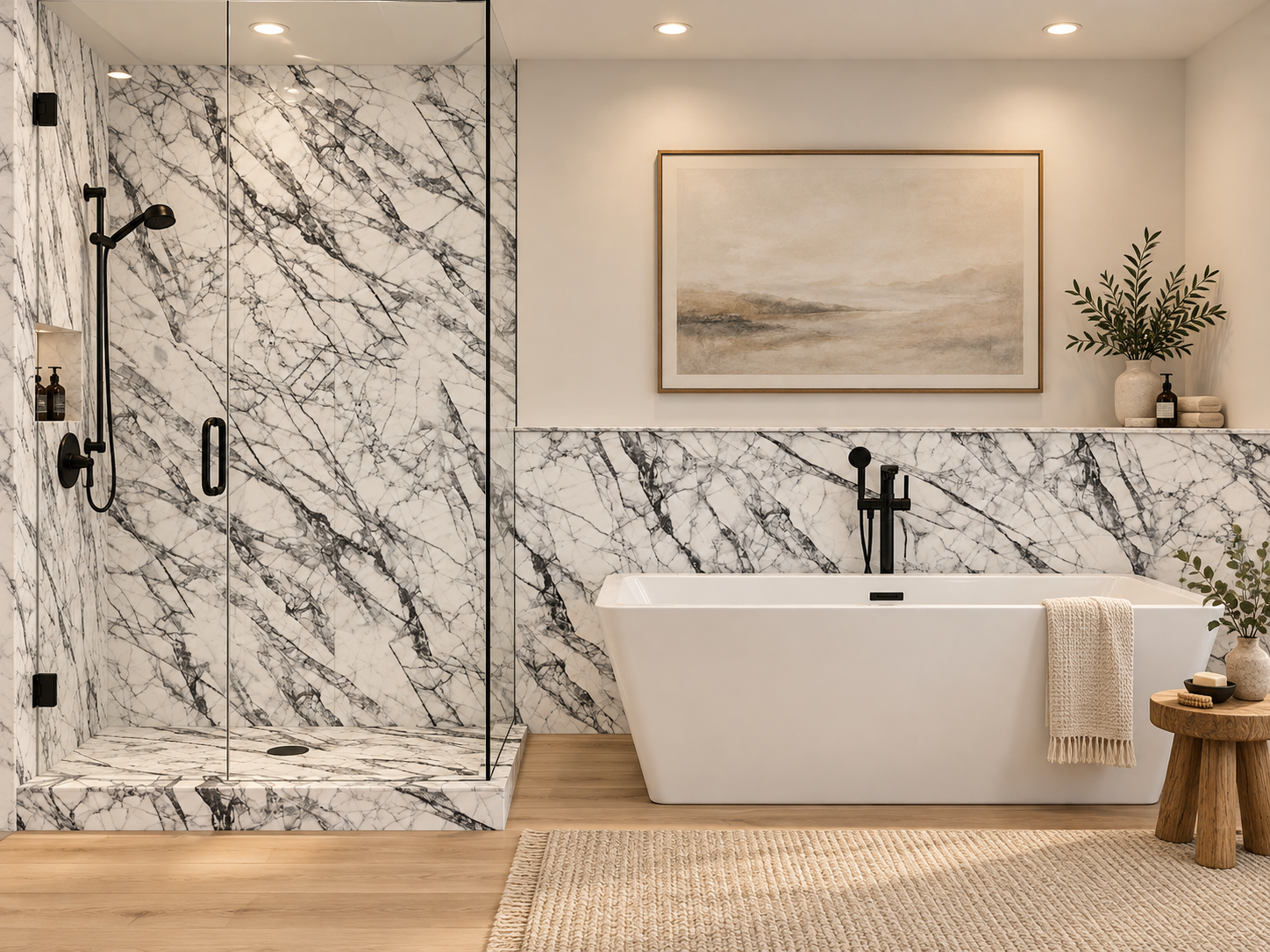 Ferrera 2 wall Shower Surround with Wainscoting rendering