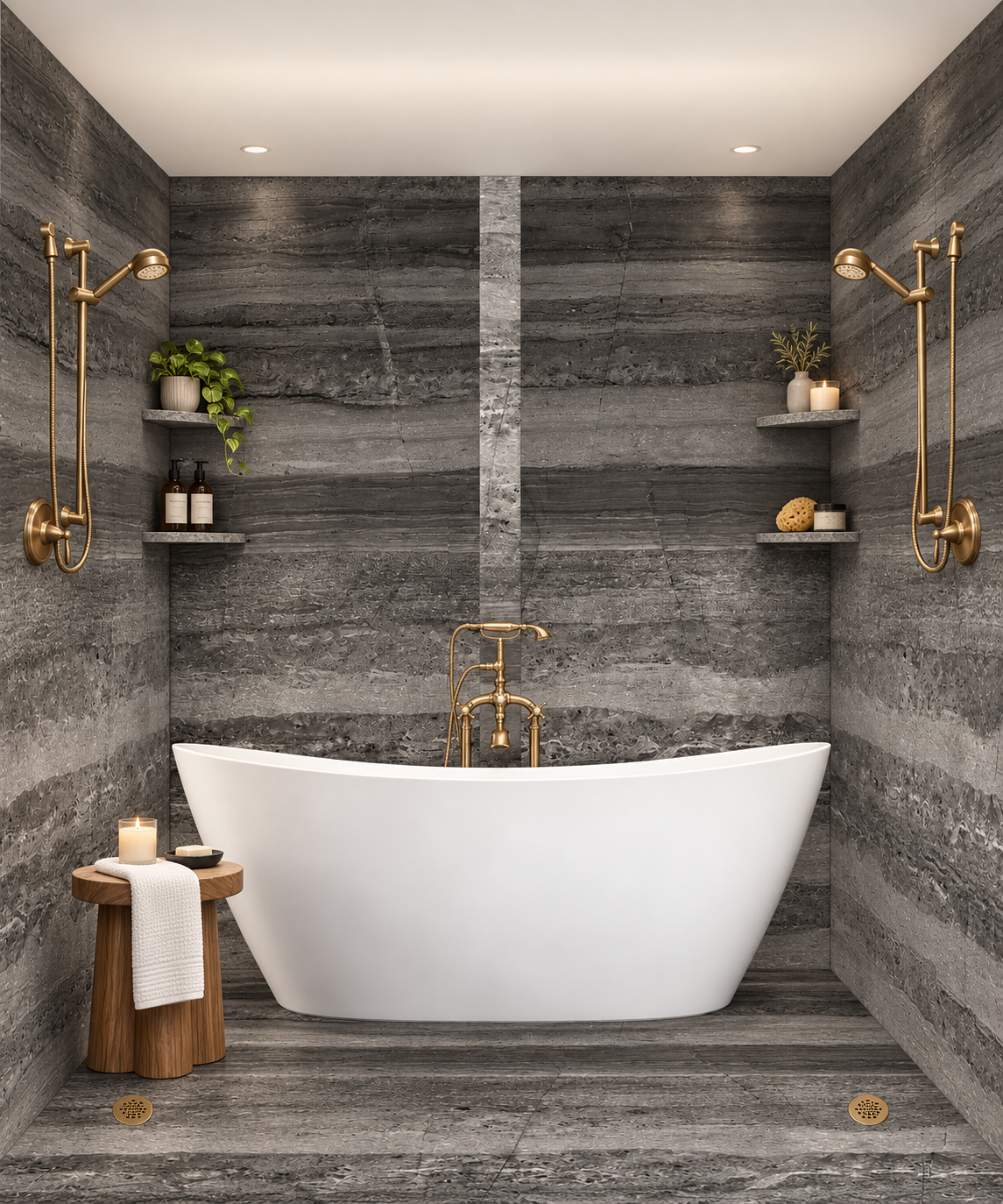 Stratus Gray tub and shower wet room rendering