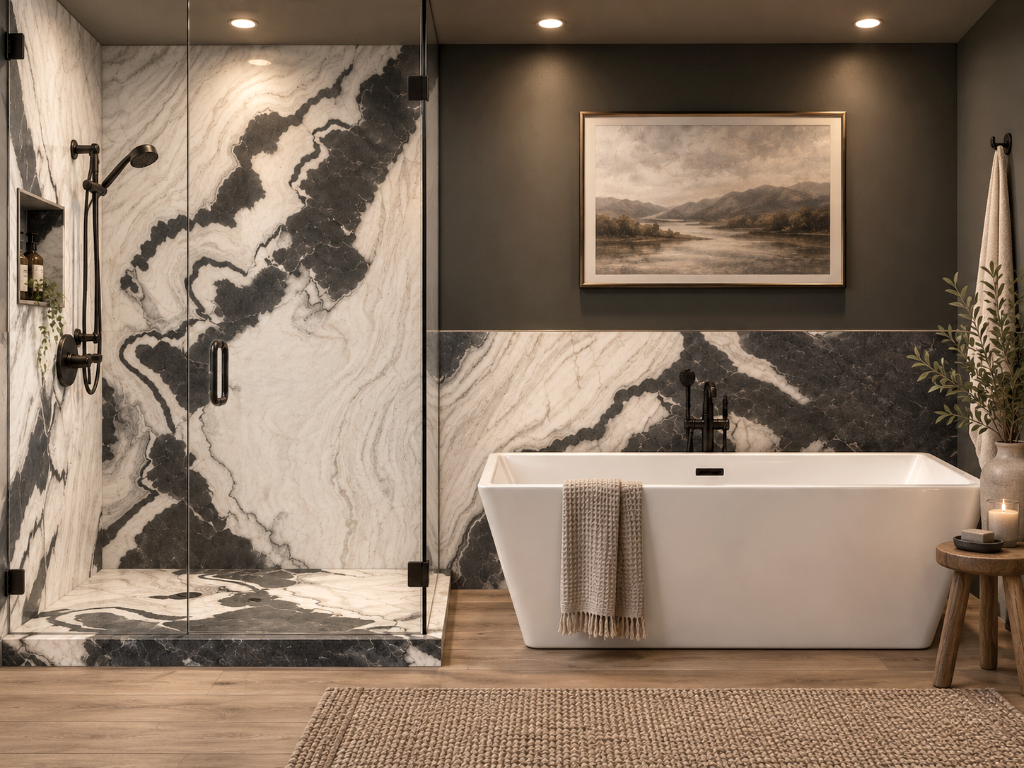 Panda 2 wall Shower Surround with Wainscoting rendering