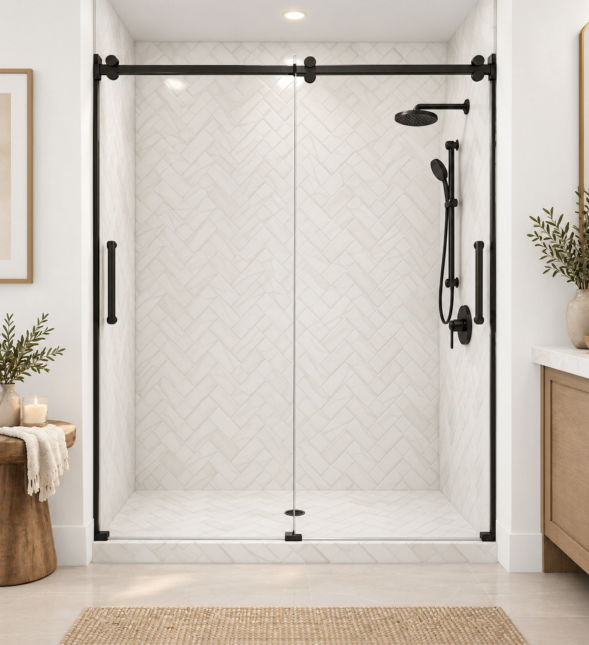 Beige Herringbone 2x6 Terracotta shower rendering