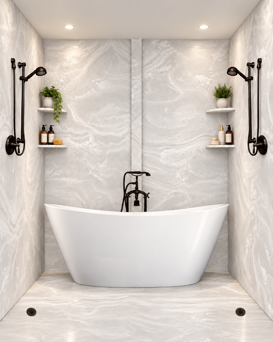 Silver tub and shower wet room rendering 