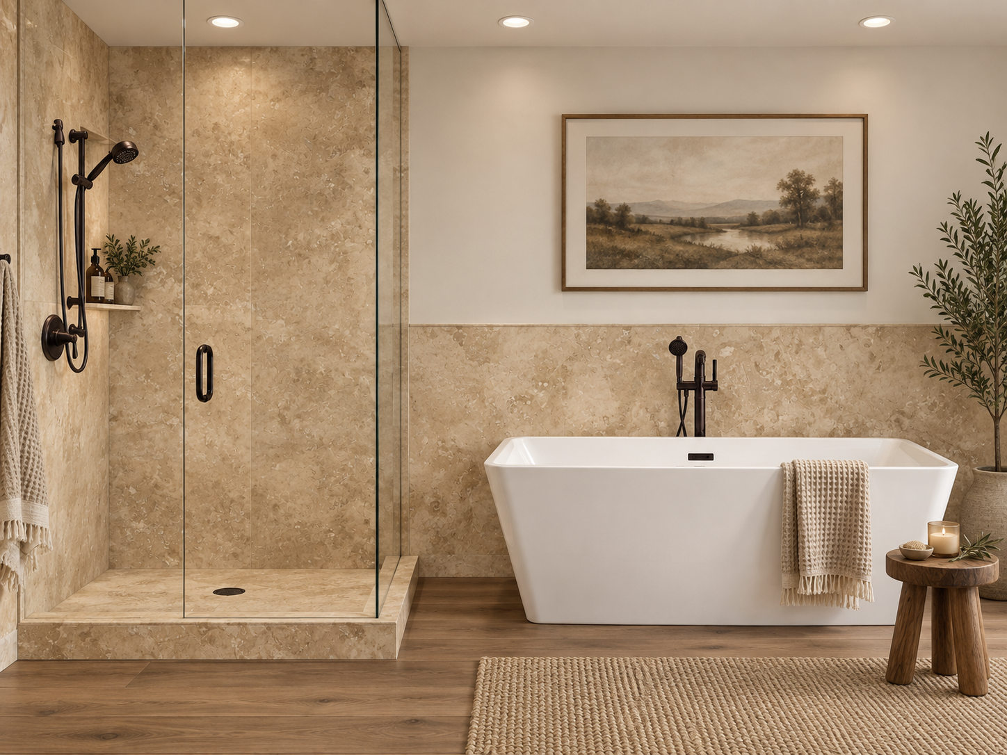 Leche 2 wall Shower Surround with Wainscoting rendering