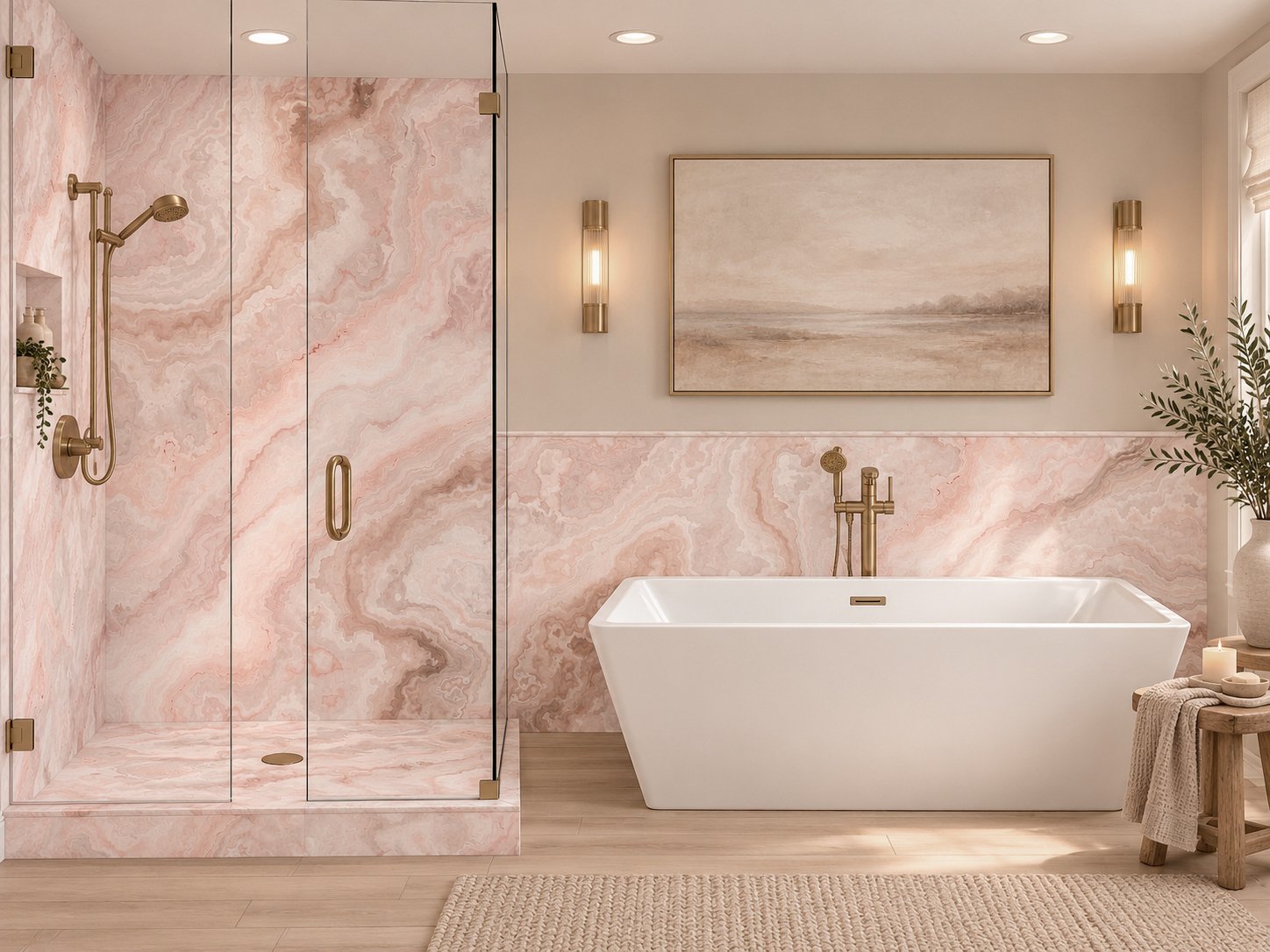 Jacqueline 2 wall shower and wainscot rendering