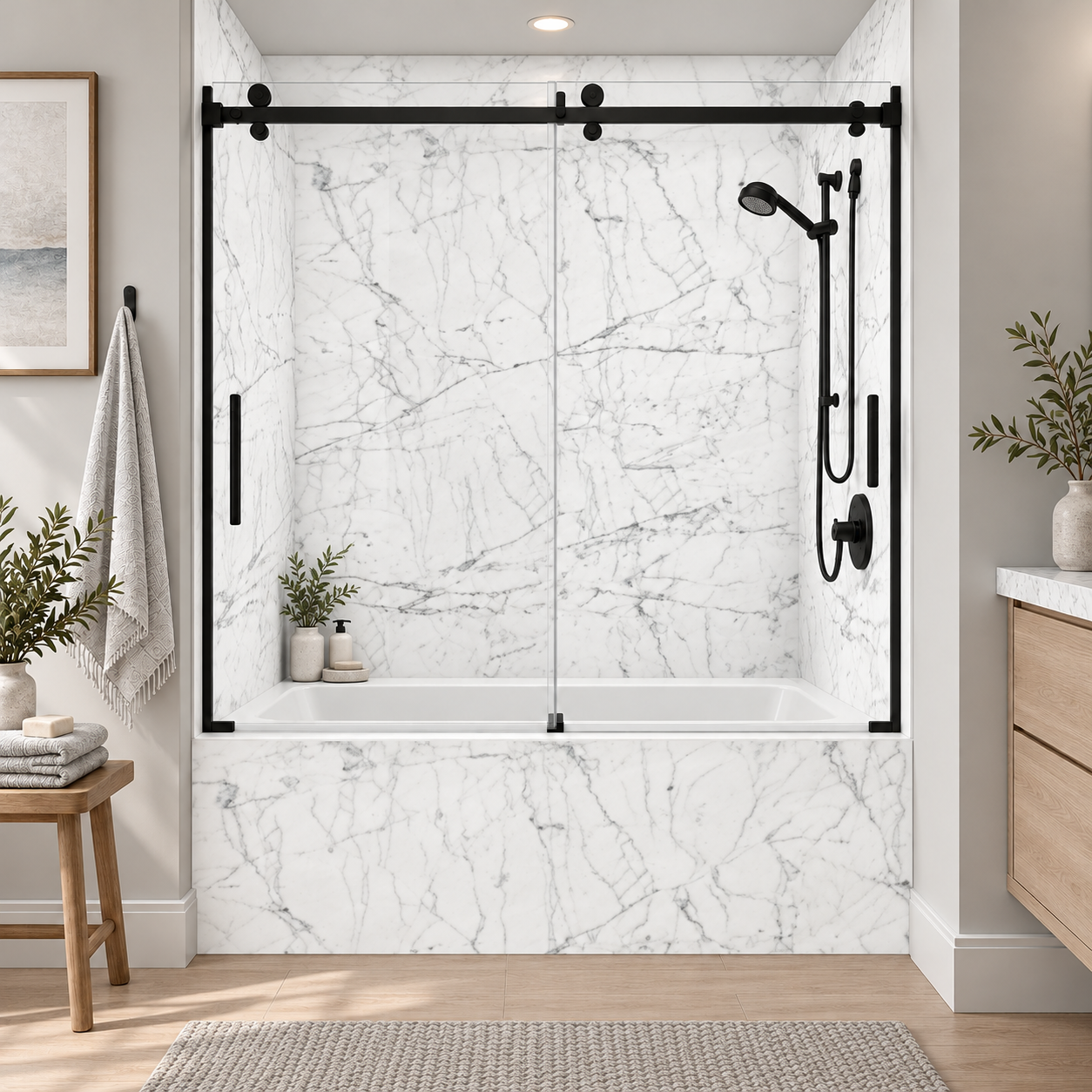 Bianco Carrara tub surround rendering