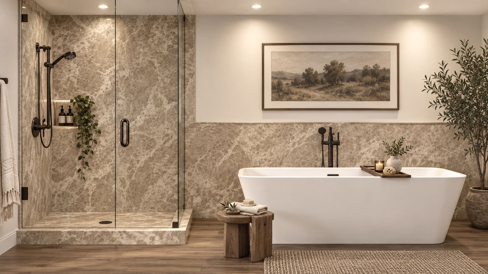 Acorn 2 wall Shower Surround with Wainscoting rendering