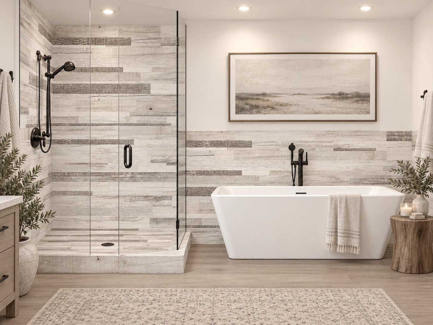 White Barnwood 2 wall shower and wainscot rendering