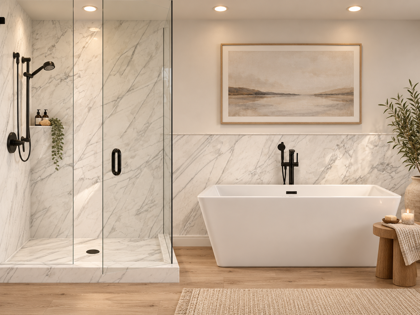  Ice Cap 2 wall Shower Surround with Wainscoting rendering