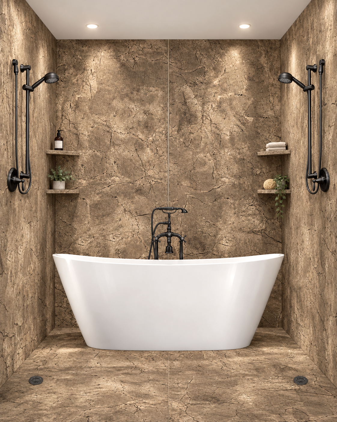 Toasted almond tub and shower wet room rendering