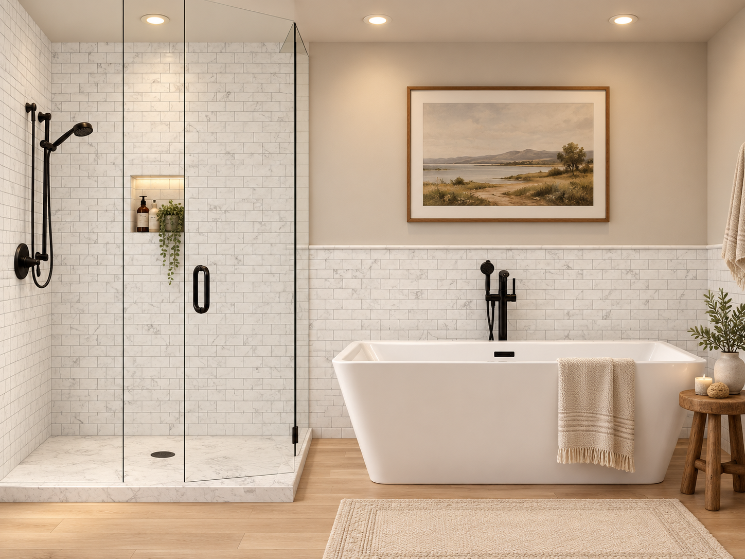Milano 2x4 Subway 2 wall shower and wainscot rendering