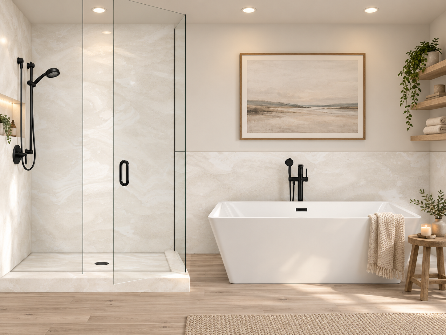 Blanco 2 wall Shower Surround with Wainscoting rendering